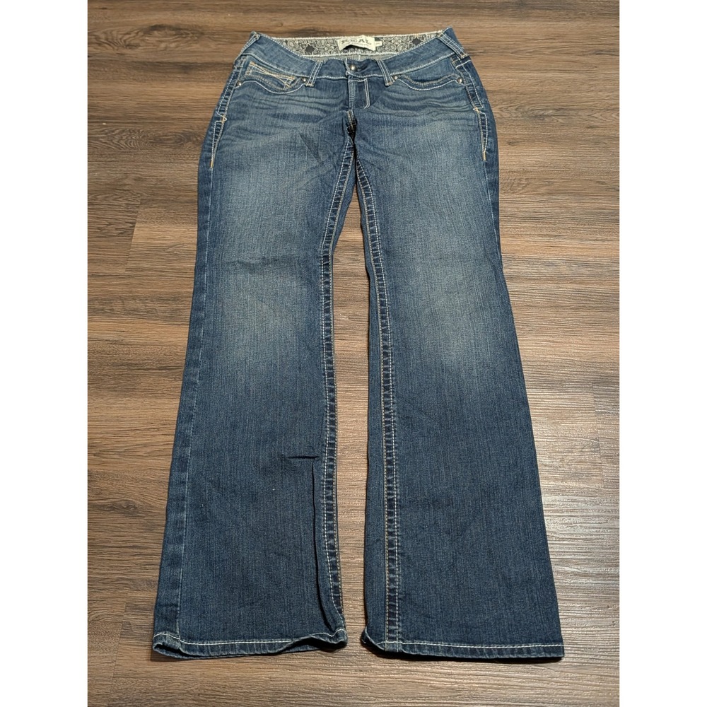 Ariat REAL Denim Womens 29R Bootcut Jeans Medium Wash Blue Thick Stitch Western